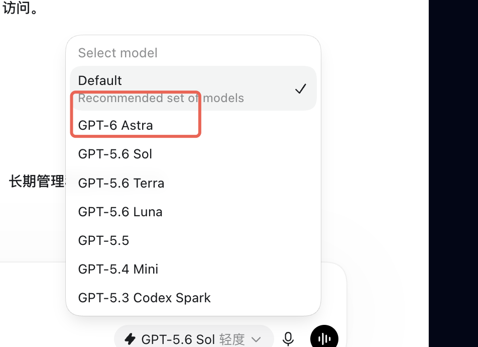 我的 Pro 账号在 Codex 中使用 GPT-6 Astra 的截图
